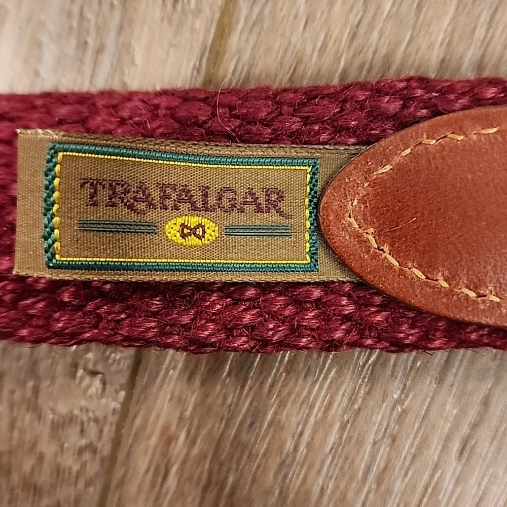 Vintage Trafalgar Woven Belt Burgundy Maroon Leather Accents 90s Men's size 34